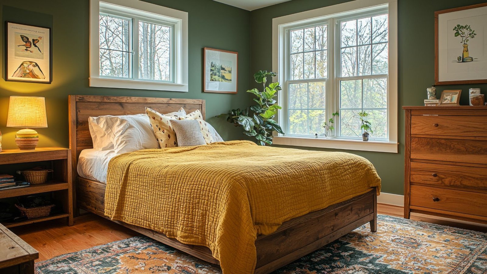 Green bedroom at a Hosted Havens managed rental in San Antonio